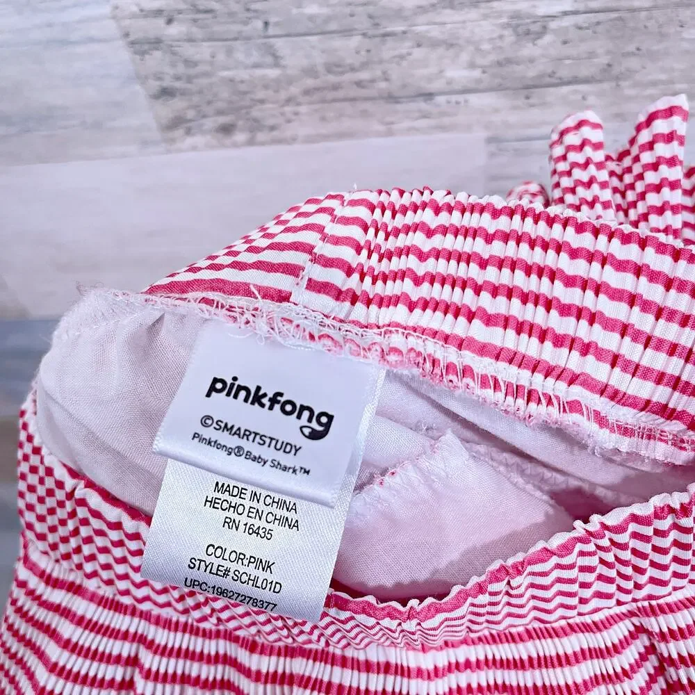 PinkFong Ruffle Tiered Crinkled Pull On Skirt Pink White Stripe Toddler Girl 3T
